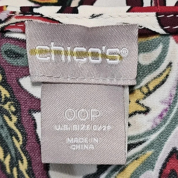 Chico’s 2P Petite Large Paisley Boho Peasant Blouse Slit Bell Sleeve Vintage Top - Picture 5 of 8